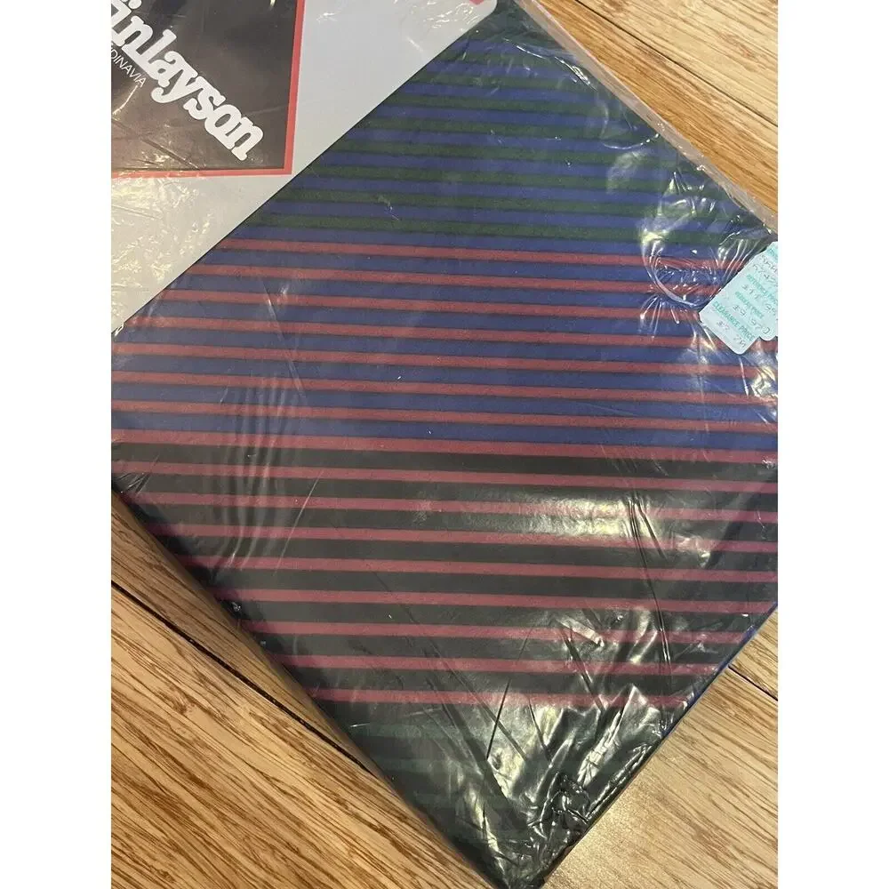 Vintage 1980s Finlayson Burlington Twin Bedsheet Flat Dark Blue Striped NIP